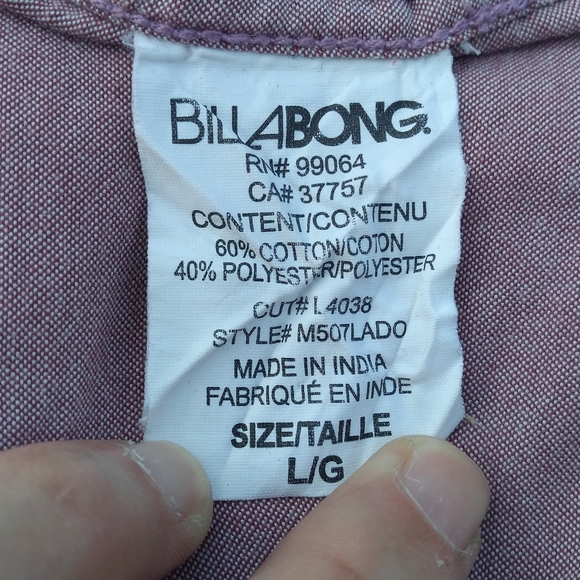 Men's Billabong Button Down Shirt, Size Large, Tailored Fit / Stretch, P… - Picture 10 of 12